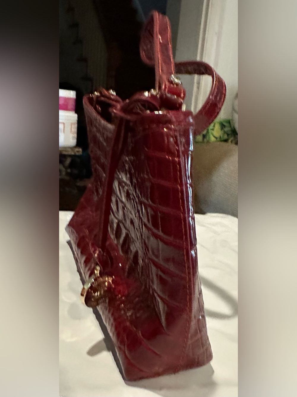 Brahmin Croc-Embossed Leather Shoulder Bag in Deep Burgundy - Picture 4 of 10